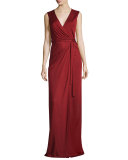 Taley Sleeveless Maxi Wrap Dress, Garnet