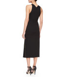 V-Neck Mesh-Insert Sheath Dress, Black