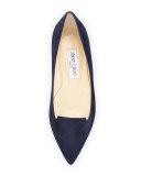 Attila Suede Pointed-Toe Flat, Navy