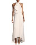Senna Sleeveless Draped Evening Gown, Pink