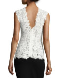Sleeveless Lace Peplum Top, White