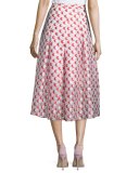 Pleated Polka-Dot Midi Skirt, Tomato