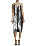 Eye-Print Silk Maxi Fringe Scarf, Ivory