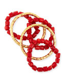 22K Gold & Coral Bead Stacking Bracelets Set