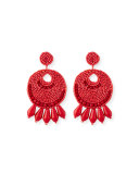 Beaded Hoop Drop Earrings, Red