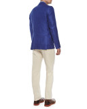 Cashmere Check Two-Button Blazer, Light Blue