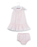 Pleated Cotton Voile Dress w/ Bloomers, Delicate Pink, Size 9-24 Months