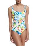Floral-Print Lace-Up Back One-Piece Swimsuit