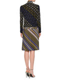 Asymmetric Button-Front Sheath Dress, Lavender/Black