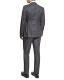 Windowpane Check Wool Two-Piece Suit, Gray/White