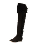 Idalia Fringe Suede Over-the-Knee Boot, Black