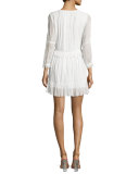 Edlyn 3/4-Sleeve Shirred Embroidered Dress, White