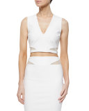 Otto Mesh-Trim Crop Top, Ivory