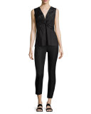Krianni Sleeveless Twist-Front Top, Black