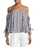 Gabriella Off-the-Shoulder Striped Top, Black/White