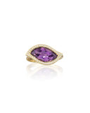 18K Amethyst Leaf Ring with Diamonds, Size 7