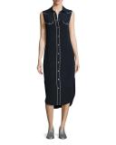 Jesse Sleeveless Western Midi Shirtdress, Dark Blue