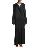 Iruma Open-Front Ripple Textured Jacket, Black