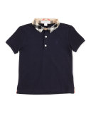 Mini William Check-Collar Polo, Navy, 2T-3T