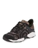 Crystal-Embellished Lace Trainer, Black