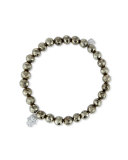 Champagne Pyrite Bead Bracelet w/14K Gold Diamond Hamsa Charm