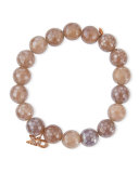 10mm Faceted Gray Chalcedony Bracelet w/ 14k Rose Gold Diamond XO Charm