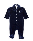 Footed Velour Coverall, Navy, Size Newborn-9 Months