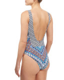 Printed V-Neck One-Piece Swimsuit