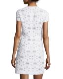 Short-Sleeve Floral-Applique Dress, Optic White