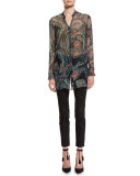 Paisley Chiffon Long Blouse, Teal