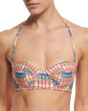 Flight Printed Underwire Bustier Swim Top, Peach