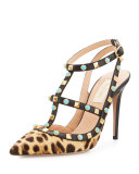 Rockstud Rolling T-Strap 100mm Pump, Champagne/Testa di Moro