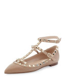 Rockstud Caged Ballerina Flat, Alpaca