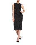 Sleeveless Brocade Sheath Dress, Black