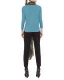 Round-Neck Long-Sleeve Sweater, Turquoise