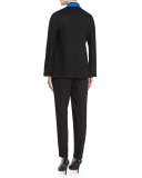 Contrast-Trim Long-Sleeve Jacket, Black/Blue