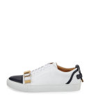 50mm Cap-Toe Leather Low-Top Sneaker with Strap, Navy/White