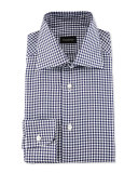 Gingham Check Twill Dress Shirt, Navy