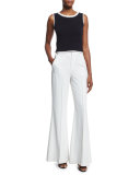 Dylan High-Waist Wide-Leg Pintuck Pants, Off White