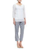 Cargo Linen-Blend Ankle Pants, Pewter