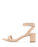 Emi Wavy Leather Ankle-Wrap Sandal, Neutral