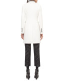 Faux-Leather Collar Long Coat, Cream/Black