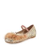 Feather-Trim Glitter Ballerina Flat