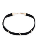 Velvet Choker Necklace with Diamond Chevron Stations