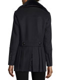 Marfield Wool-Blend Coat w/Detachable Fur Collar, Black