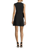 Sleeveless Waist-Bow Mini Dress, Black
