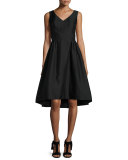 sleeveless fit-and-flare faille cocktail dress, black