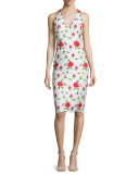 Sleeveless Floral-Embroidered Cocktail Dress, Multi Colors