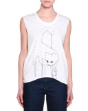 Sleeveless Connect-the-Dots Cat Top, Pure White