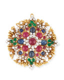 18K Gold Ruby & Sapphire Cabochon Pendant/Pin with Diamonds